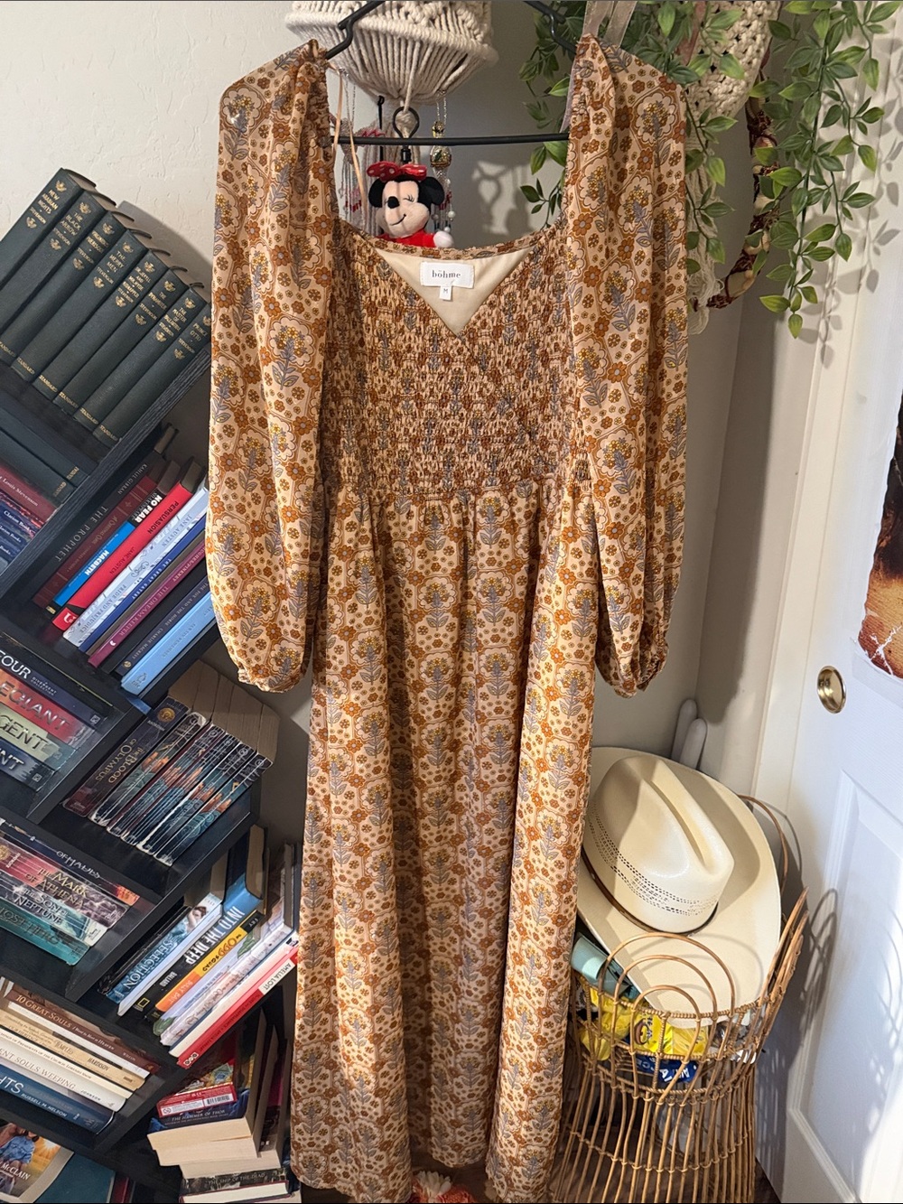 bohme Mustard Floral Smocked Maxi Dress
